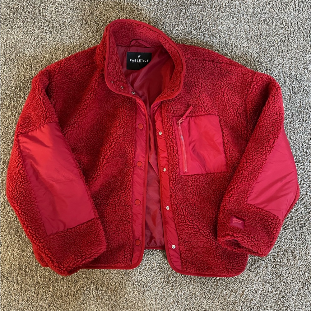 Fabletics Tahoe Teddy Jacket, Large, Holly Berry Red, like new